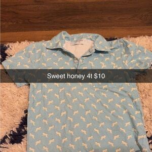 SweetHoney Kids Polo with bunny Print - Light Blue